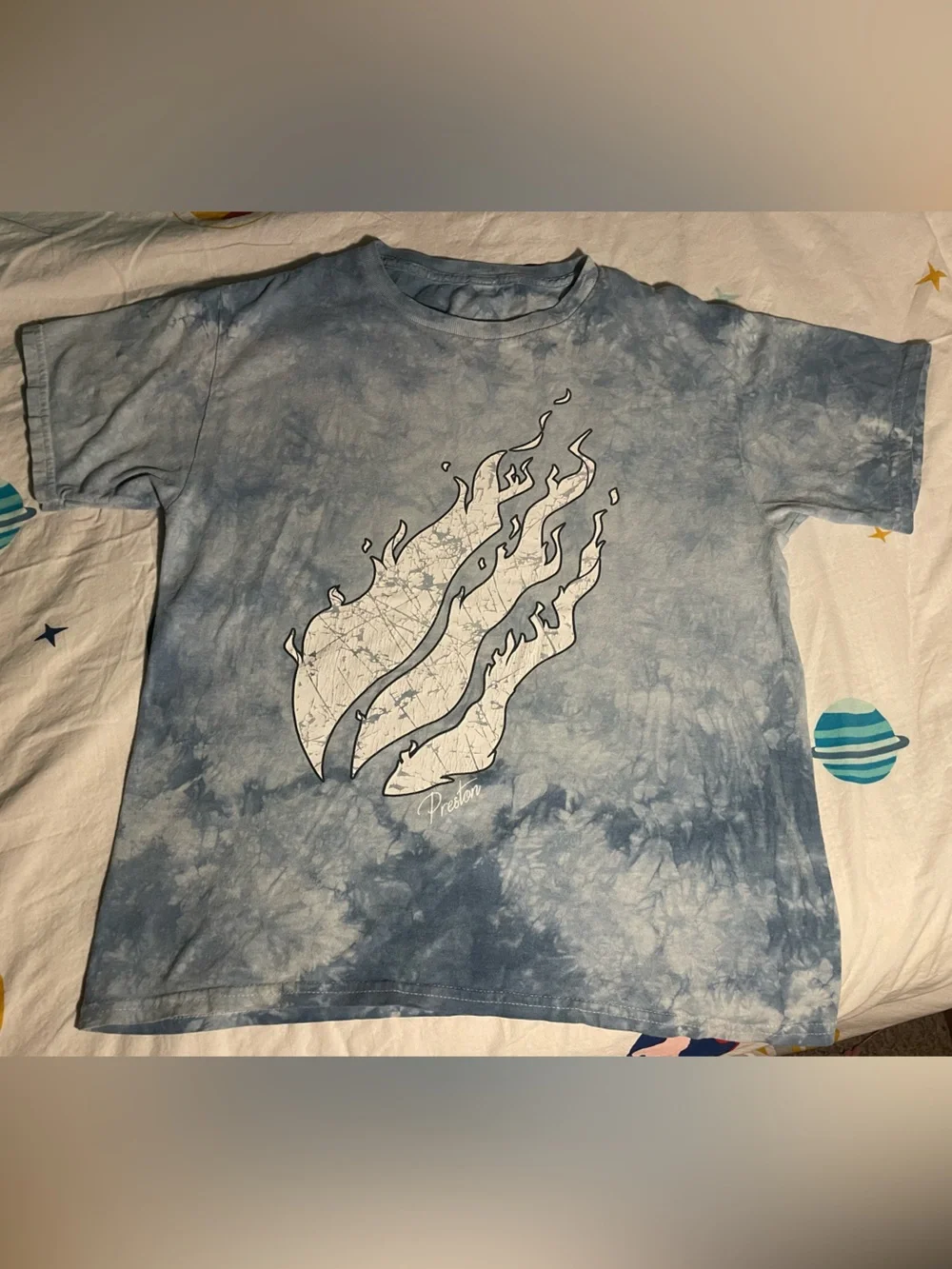 Preston Playz Fire Merch Blue Tie Dye shirt, youth large